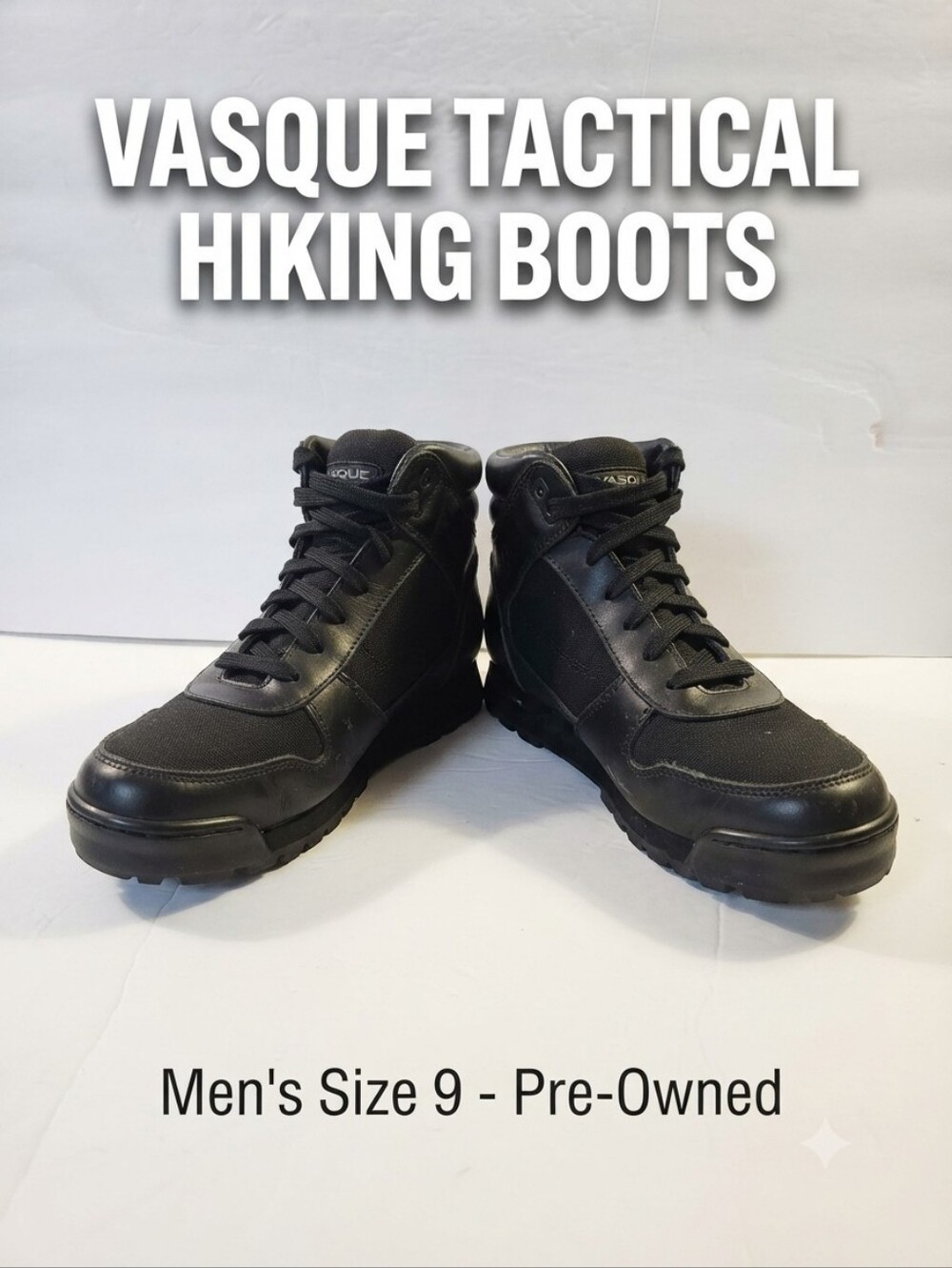 Vasque Black Leather Canvas High Top Hiking Tactical Boots Men’s Size 9